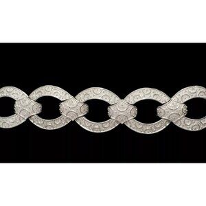 Crown Trifari Bracelet Silver Tone Circles Oval Textured Chunky Wide Links VTG